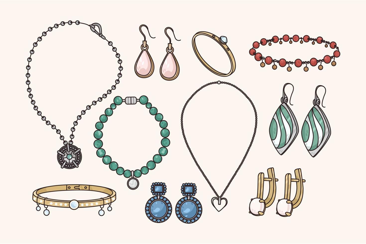 Collection of jewelry set with precious stones vector