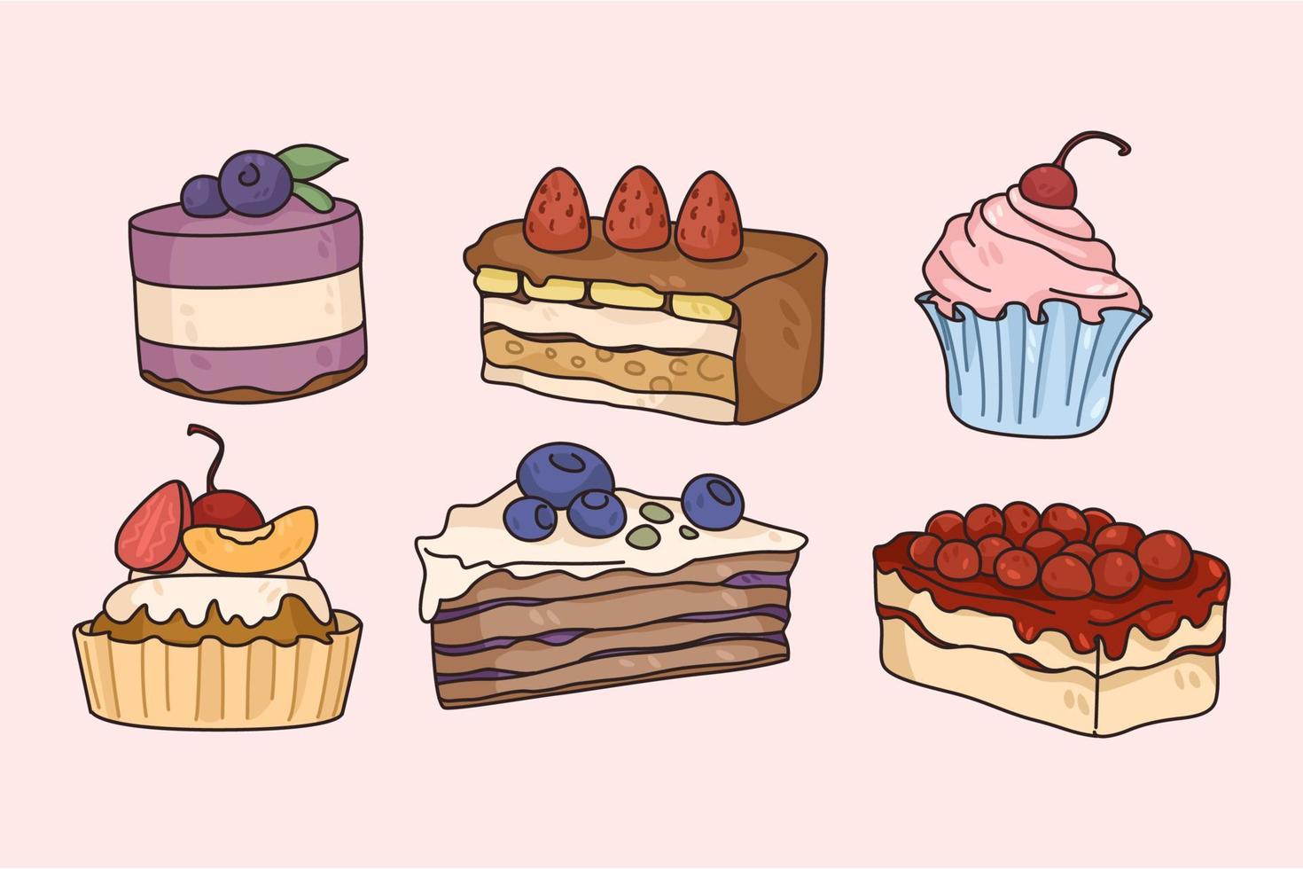 Set of cakes and desserts menu for cafe vector