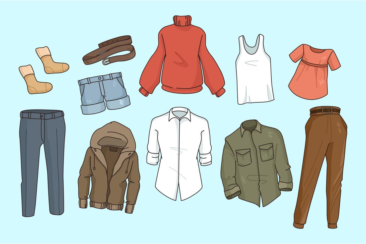 Collection of various men and women clothing vector