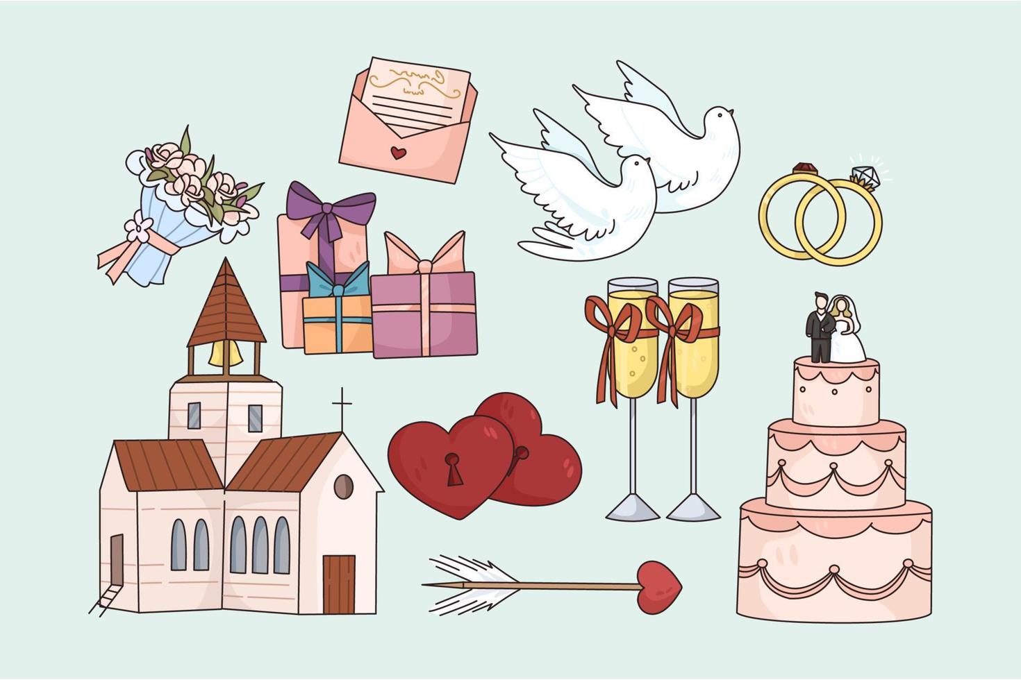 Set of wedding or marriage icons vector