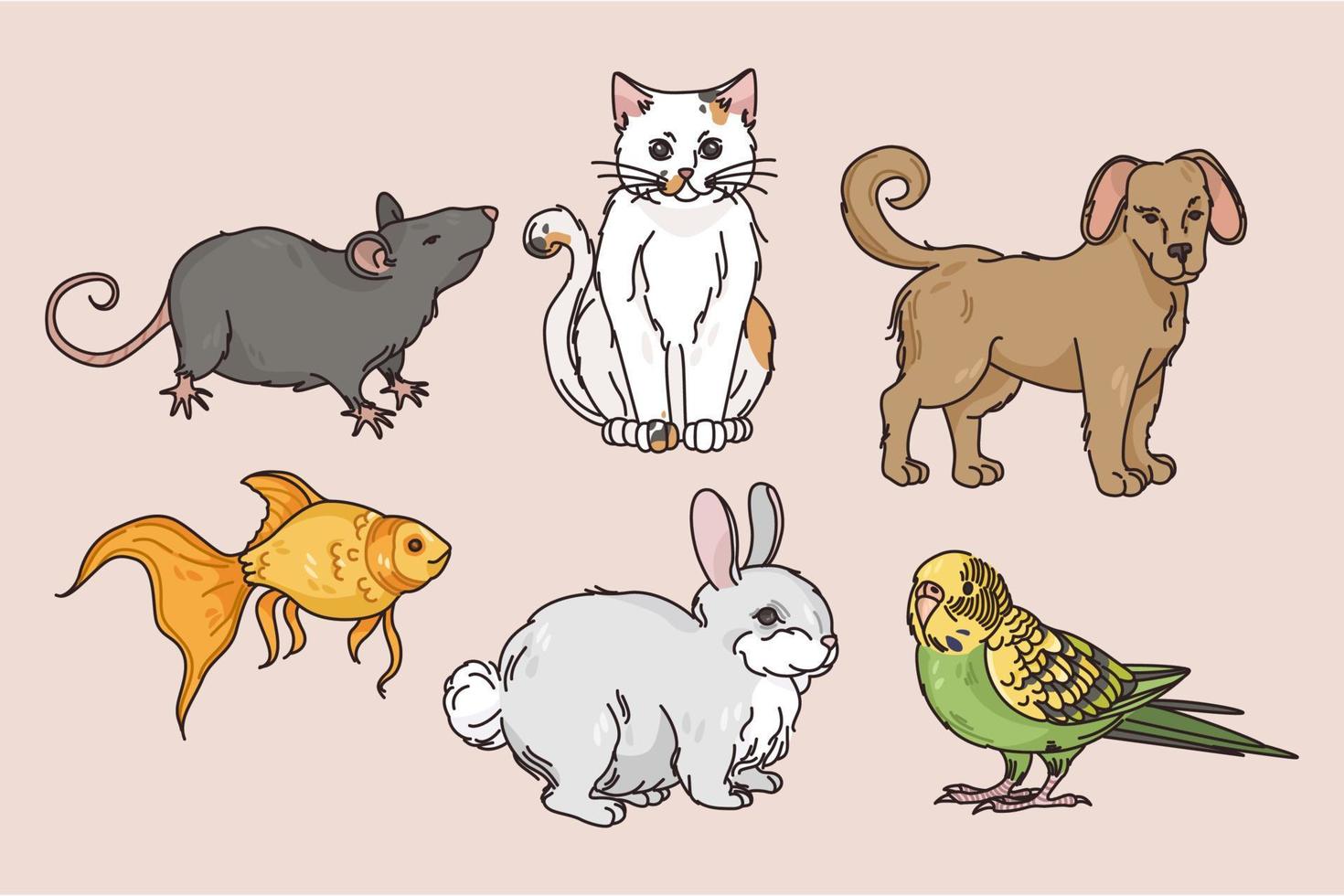 Collection of various pets or domestic animals vector