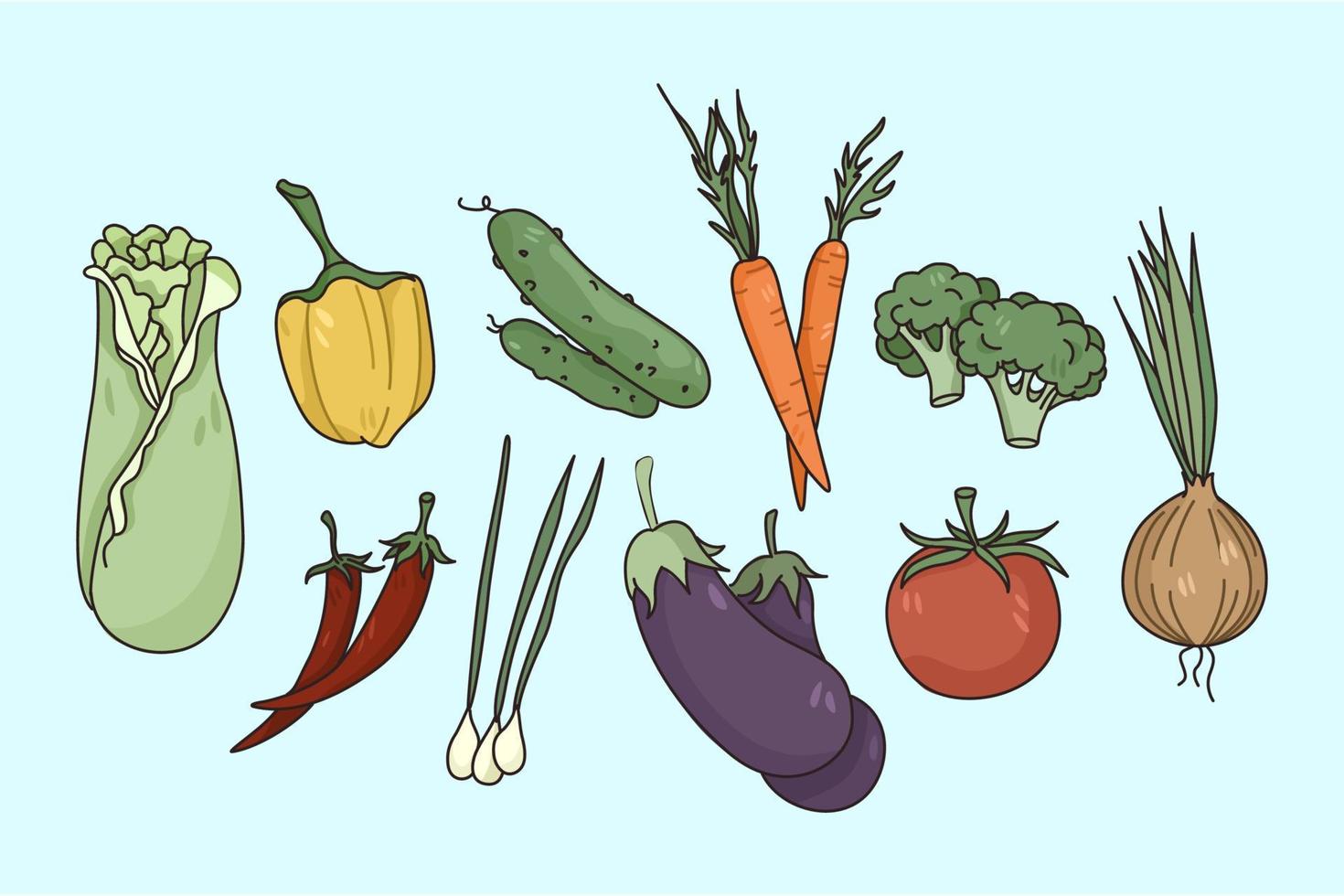 Vector set of diverse fresh vegetables