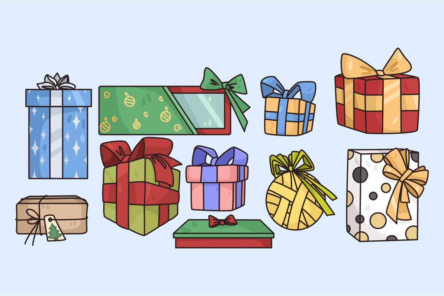 Set of colorful Christmas wrapped presents vector