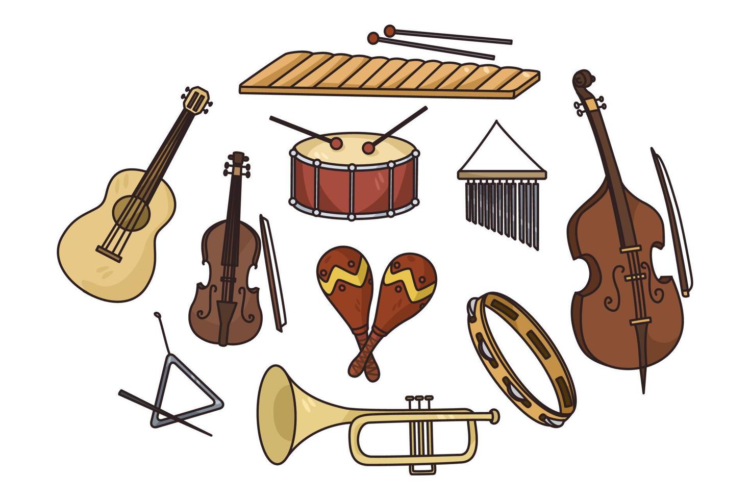 conjunto de varios musical instrumentos para orquesta vector