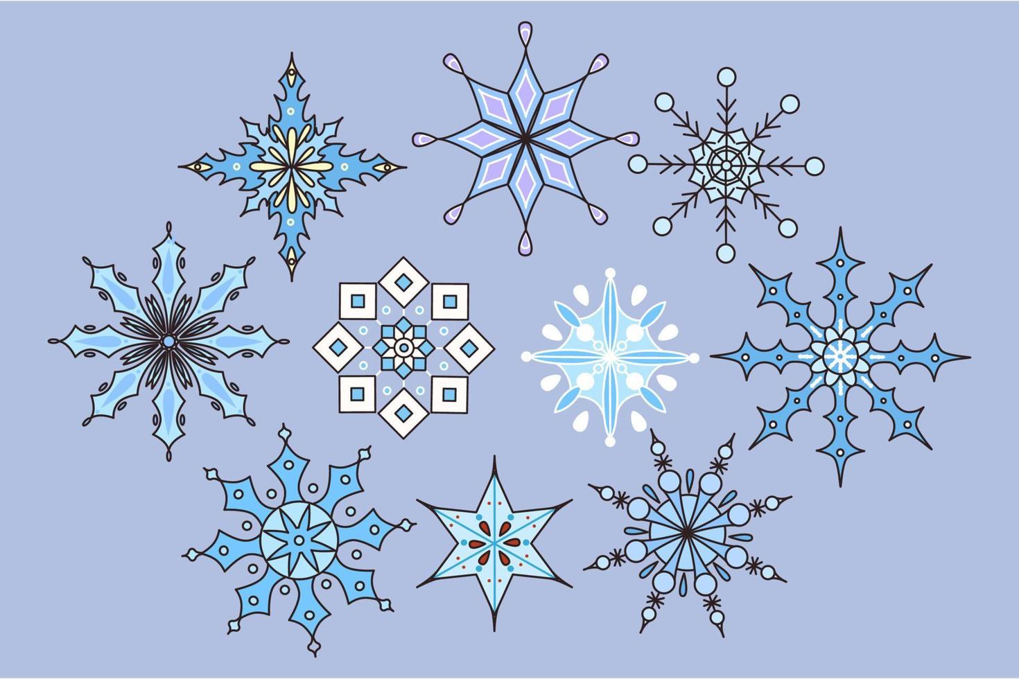 Winter set of various size snowflakes vector