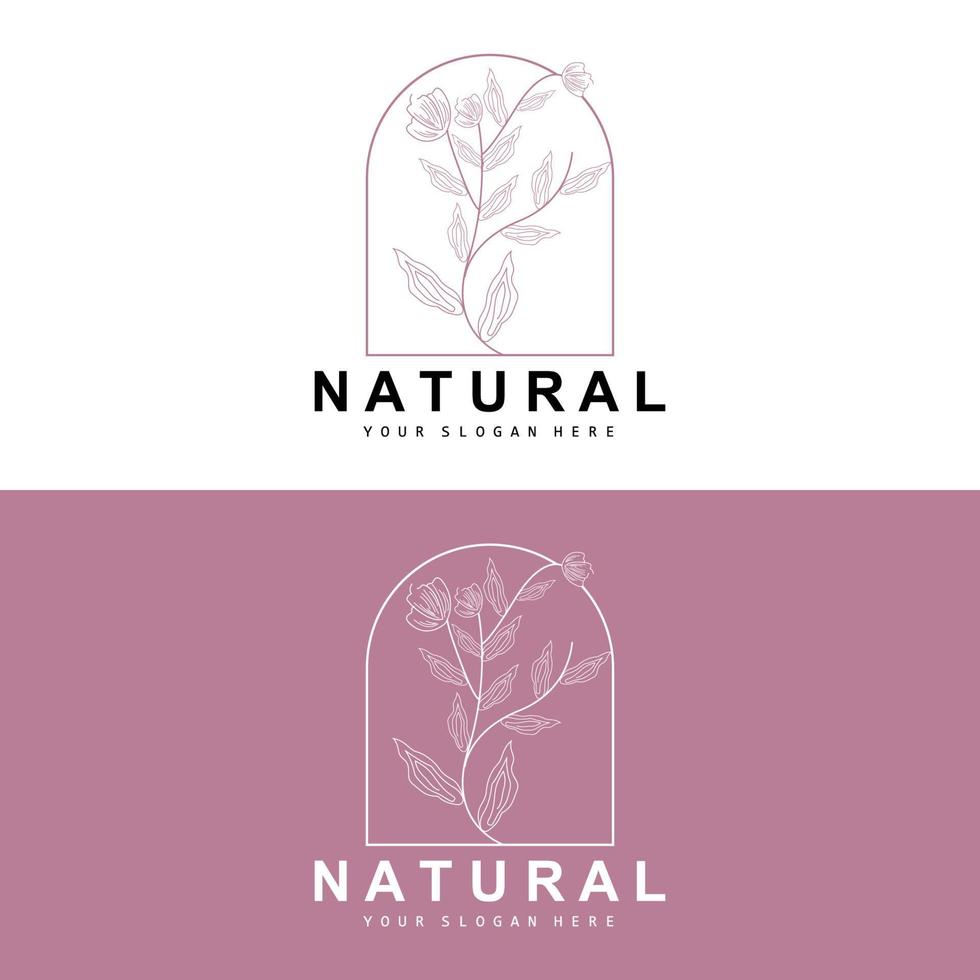 Simple Botanical Leaf and Flower Logo, Vector Natural Line Style, Decoration Design, Banner, Flyer, Wedding Invitation, and Product Branding