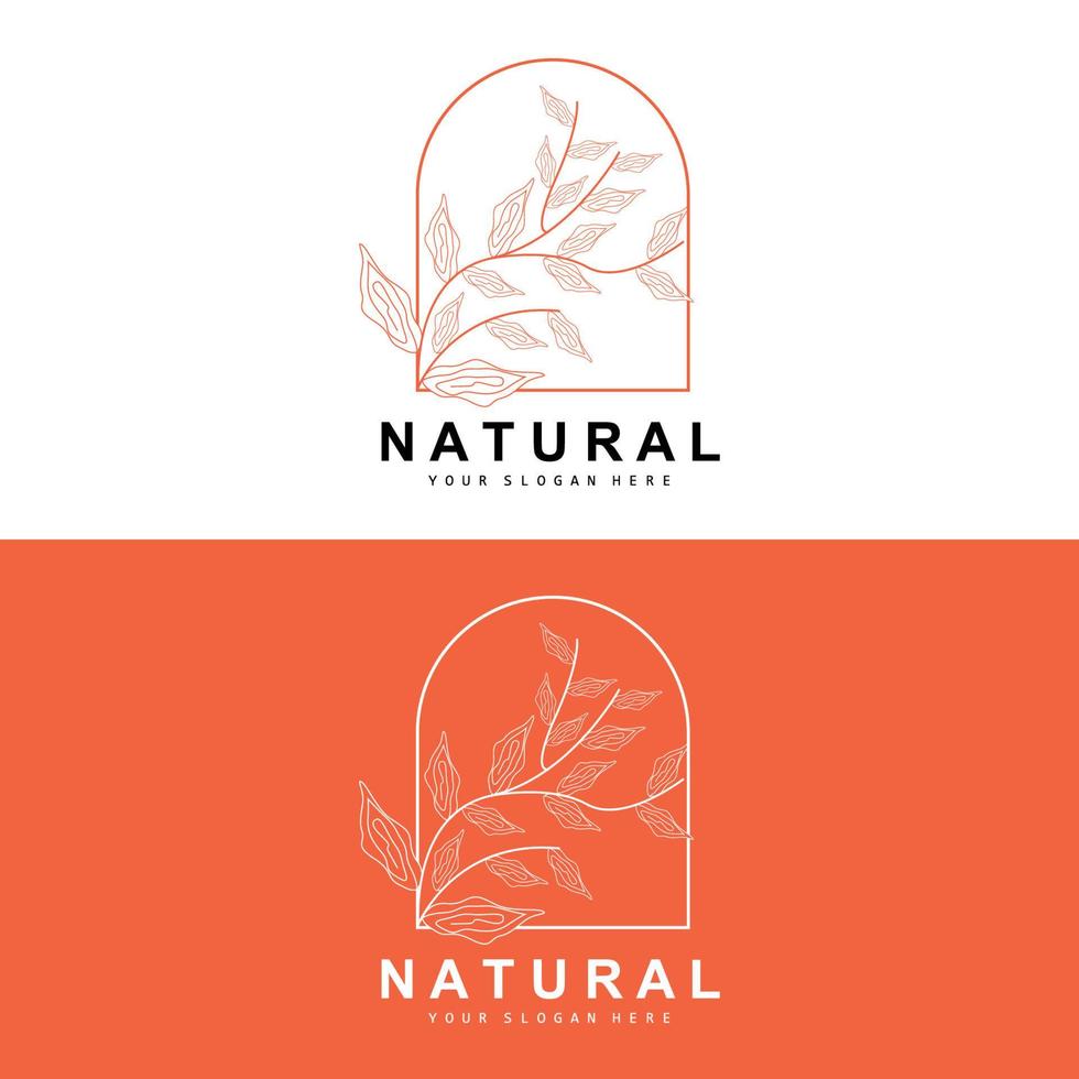 Simple Botanical Leaf and Flower Logo, Vector Natural Line Style, Decoration Design, Banner, Flyer, Wedding Invitation, and Product Branding