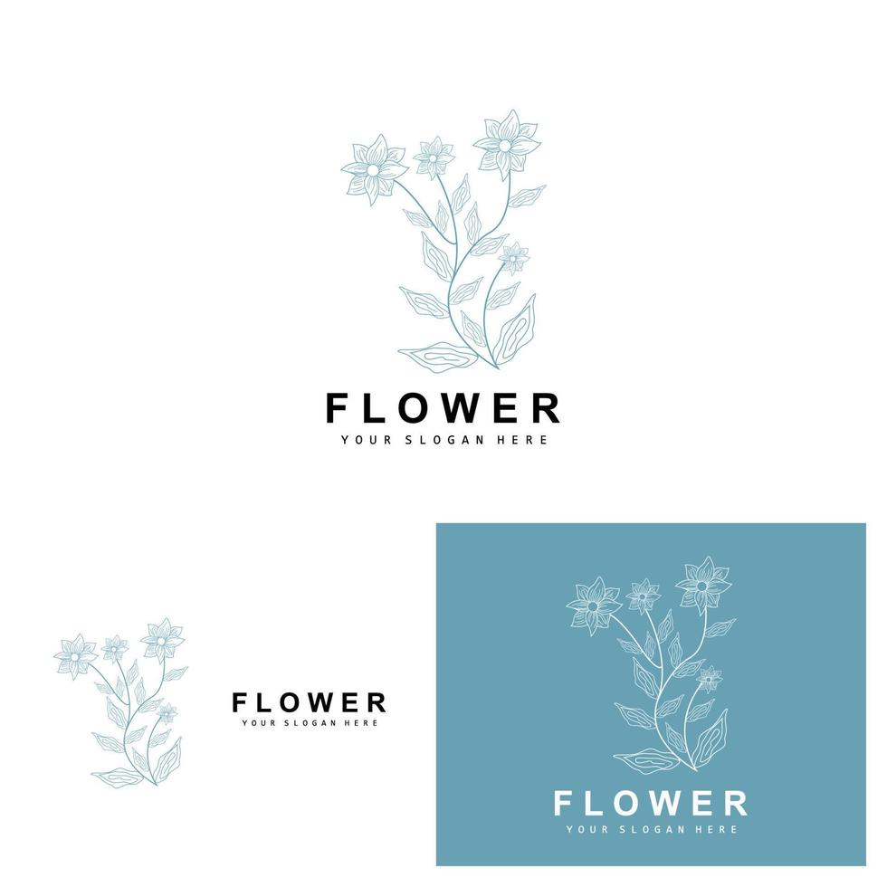 Simple Botanical Leaf and Flower Logo, Vector Natural Line Style, Decoration Design, Banner, Flyer, Wedding Invitation, and Product Branding