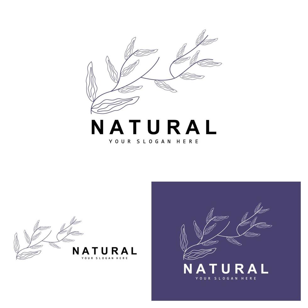 Simple Botanical Leaf and Flower Logo, Vector Natural Line Style, Decoration Design, Banner, Flyer, Wedding Invitation, and Product Branding