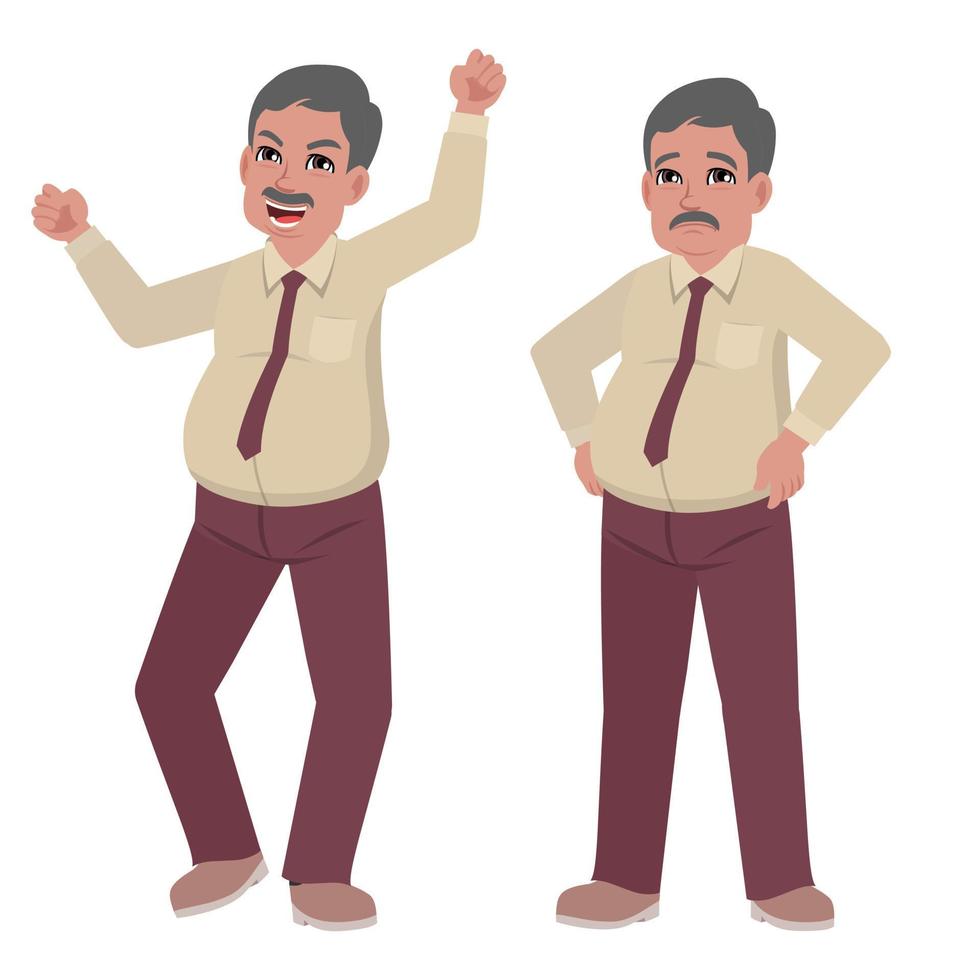 old man standing poses with difference emotion reactions vector