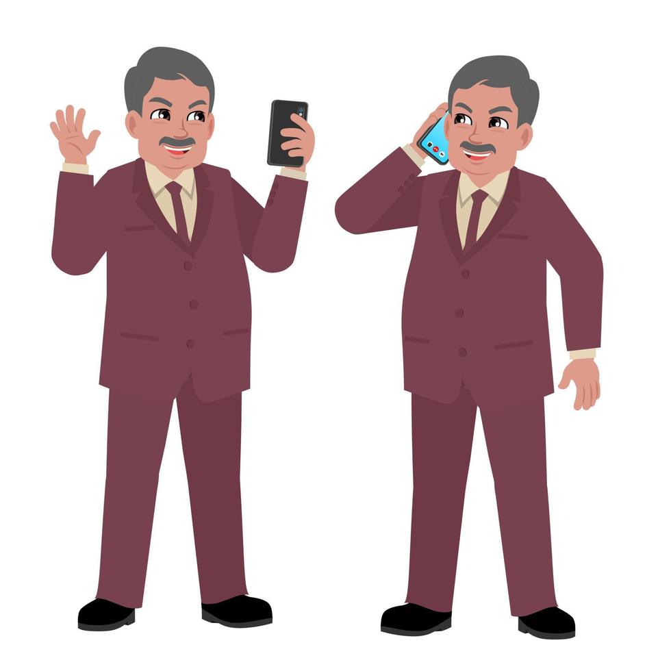 businessman in suit standing using smartphone vector