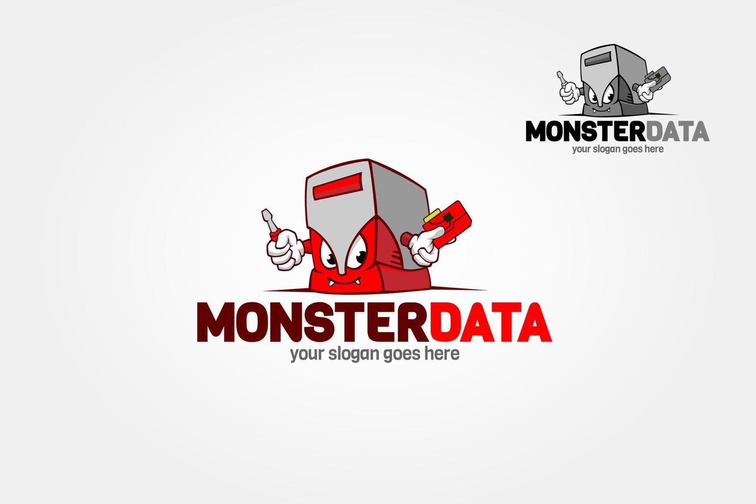 Monster Data Creative Logo Template. This Cartoon Character logo design for mobile application, design studio, progamming, computing and creative business. vector