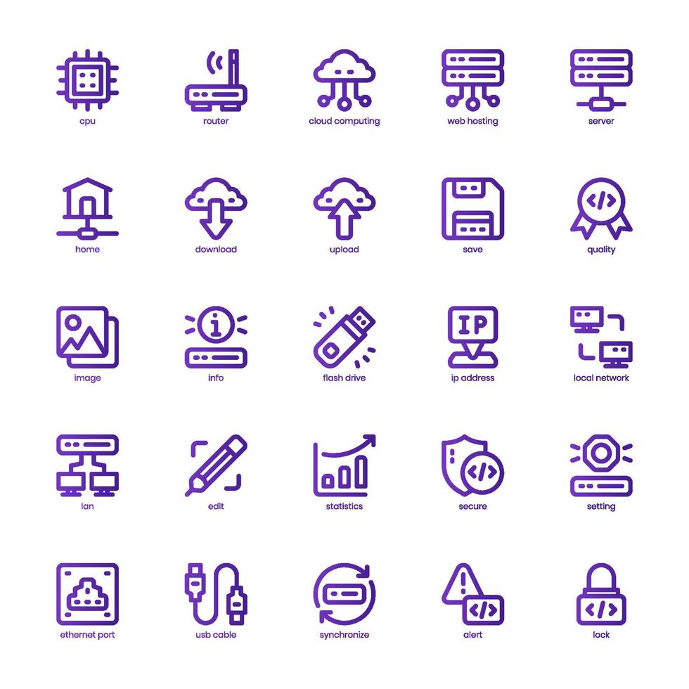 Website Hosting icon pack for your website design, logo, app, and user interface. Website Hosting icon basic line gradient design. Vector graphics illustration and editable stroke.