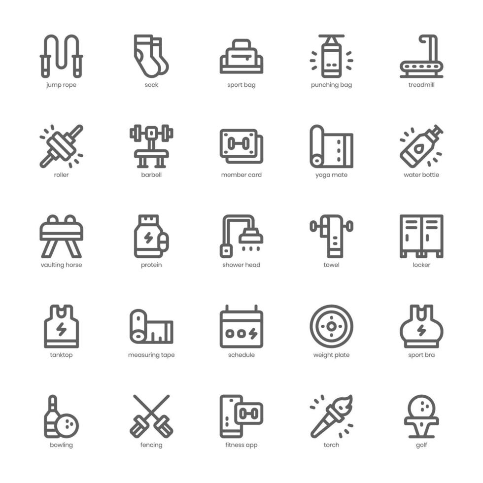 Fitness and Sport icon pack for your website design, logo, app, and user interface. Fitness and Sport icon outline design. Vector graphics illustration and editable stroke.