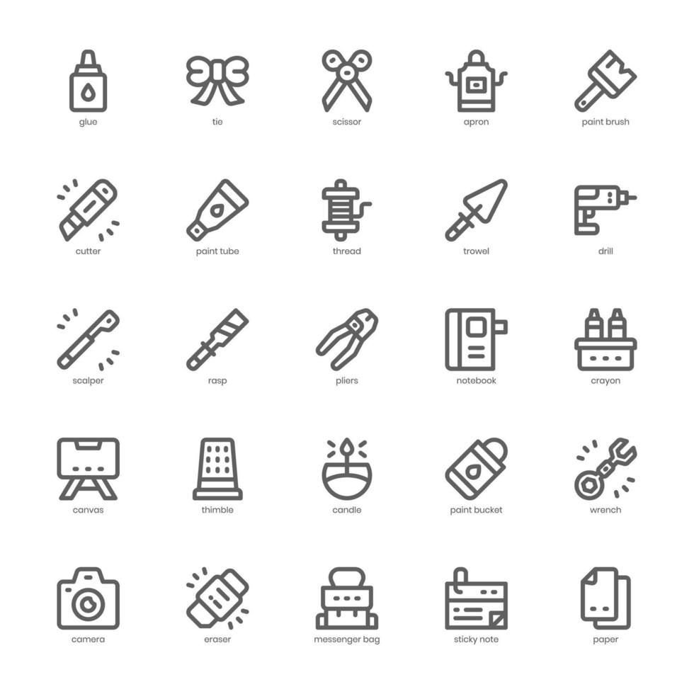 Crafting icon pack for your website design, logo, app, and user interface. Crafting icon outline design. Vector graphics illustration and editable stroke.