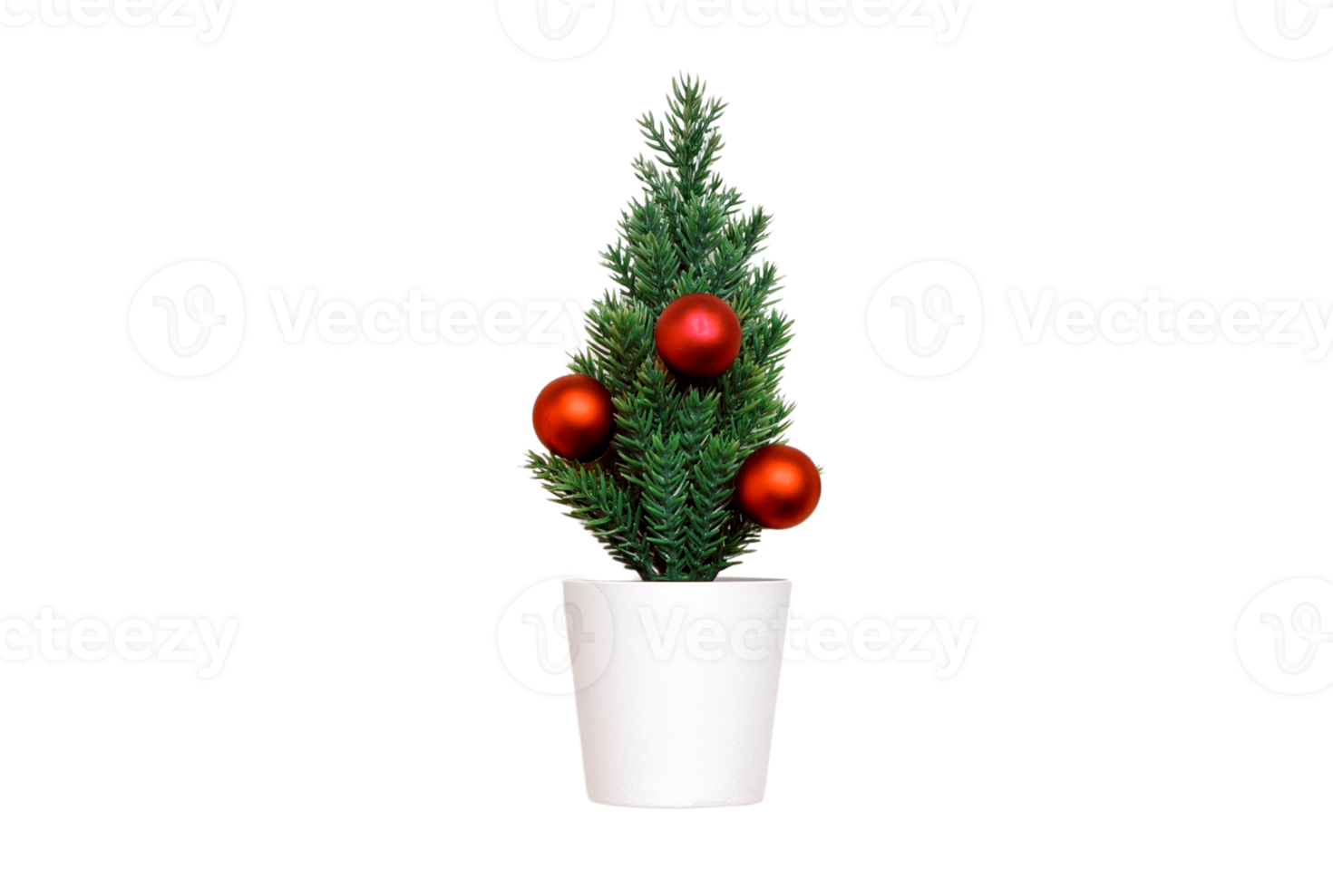 Green christmas tree in a white vase isolated on a transparent background png