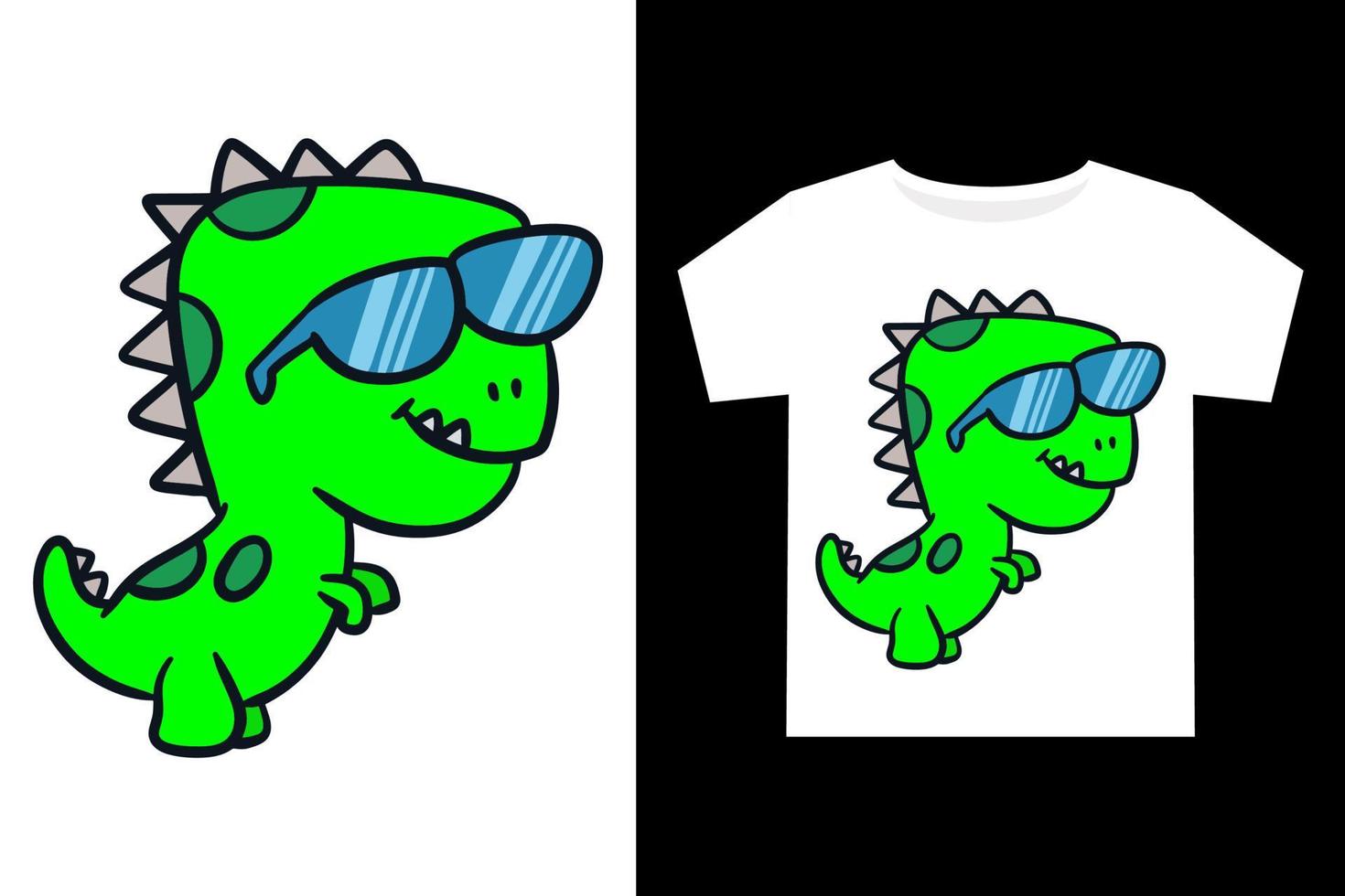 Hand drawn funny cool little dino cartoon for kids t shirt design vector