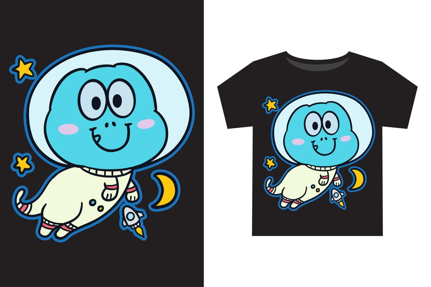 Hand drawn cute little dino astronaut cartoon illustration for kids t shirt design vector