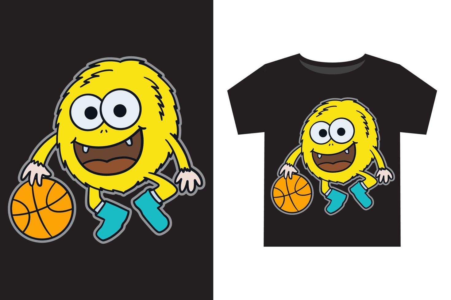 Hand drawn funny monster basketball player illustration for kids t shirt design vector