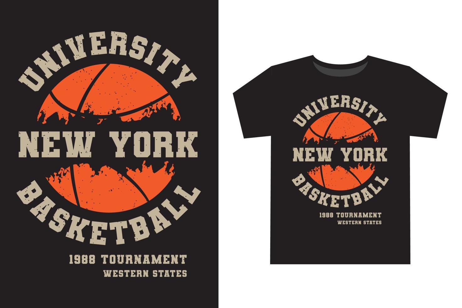 Universidad nuevo York baloncesto universidad tipografía t camisa diseño vector