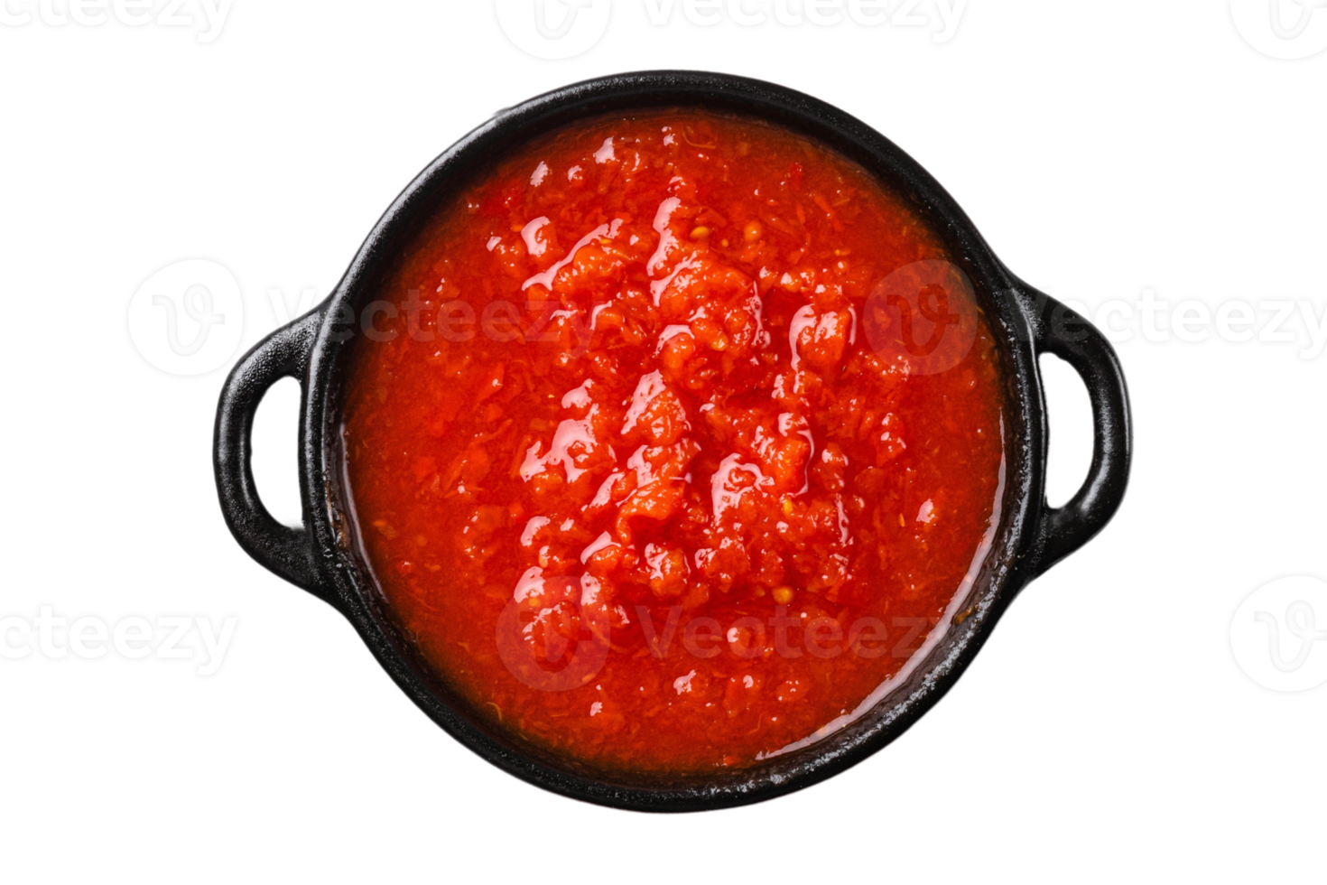 Black bowl with tomate sauce isolated on a transparent background png