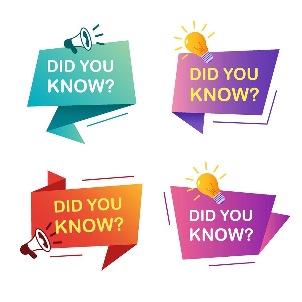 Set of did you know badges with megaphone, idea sign, origami banner vector