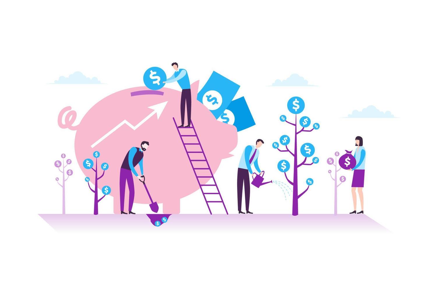 Illustration of business investment, financial, and teamwork concept in modern flat design vector