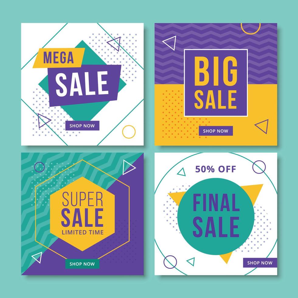 Abstract sale banners for social media in memphis style vector