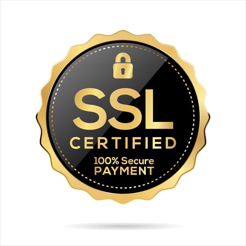 ssl certificado oro y negro etiqueta vector ilustración