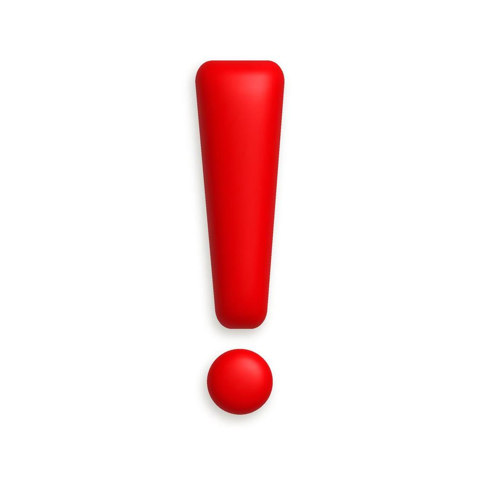 Red exclamation mark symbol. Attention or caution sign icon. 3d realistic design element. vector