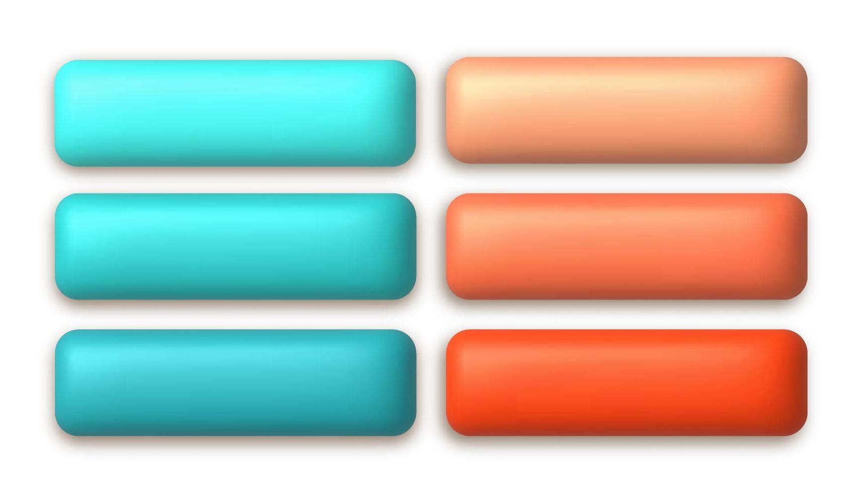 Set of cute mint and orange 3d buttons for web design. 3d realistic design element. vector