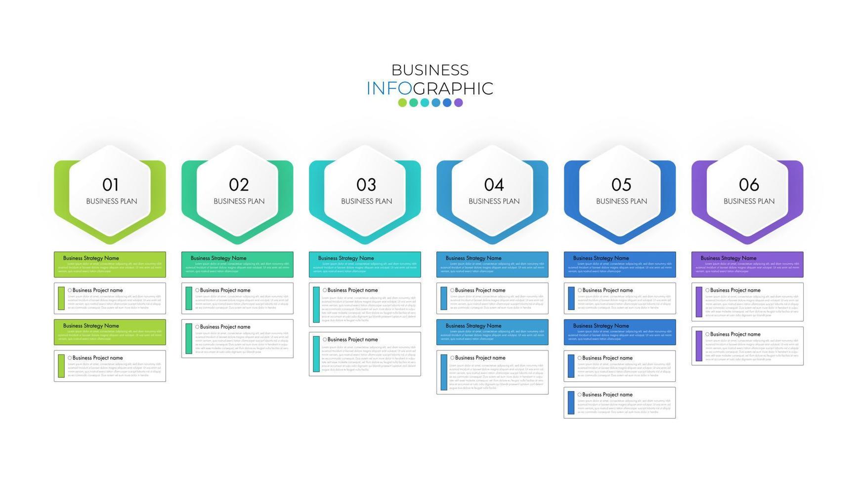 Modern infographic Timeline template or project plan can be used for workflow layout, diagram, number options, web design. Infographic business concept with 6 options, parts, steps or processes. vector