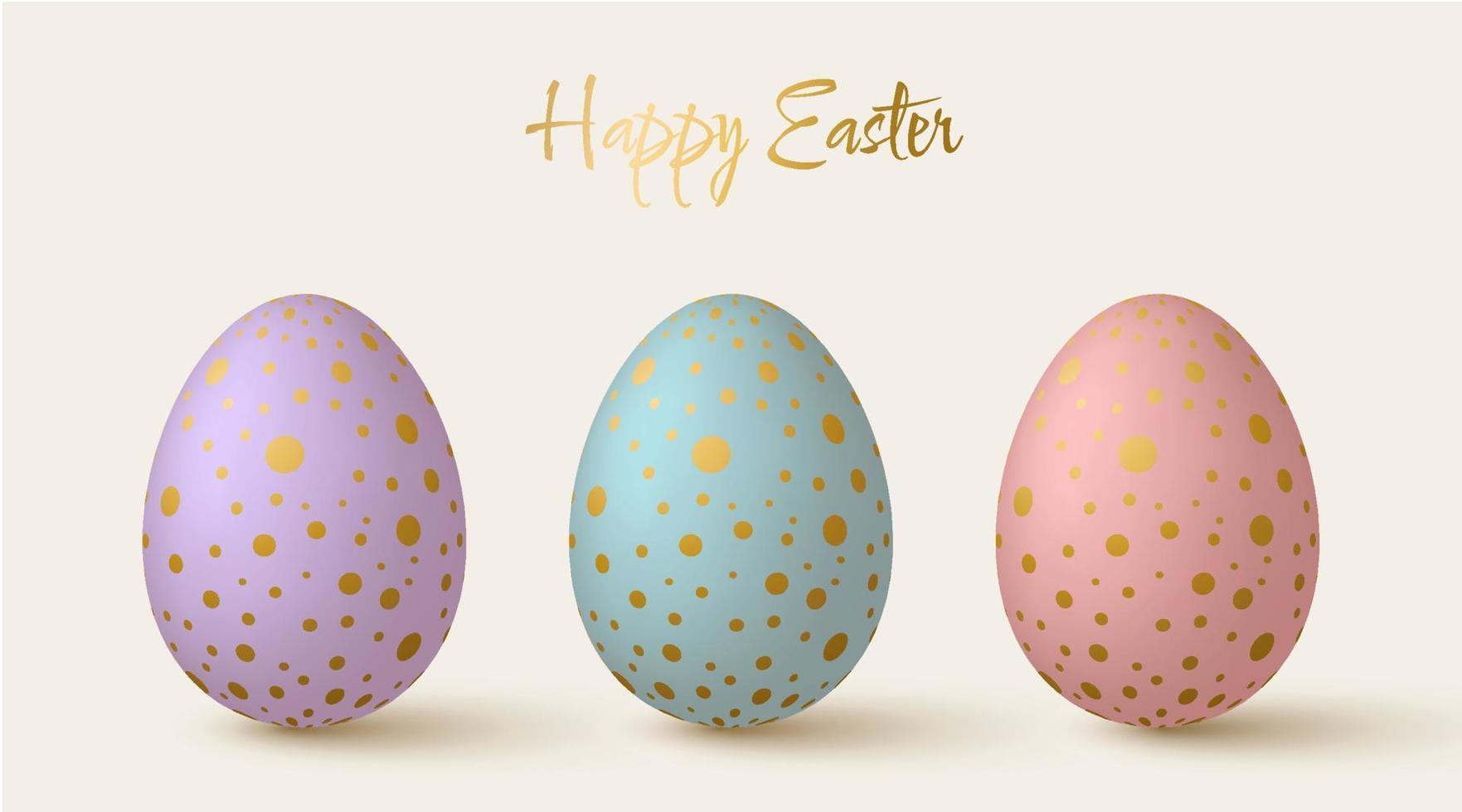 Easter eggs collection. Cute 3d design elements in pastel colors with golden dots pattern. vector