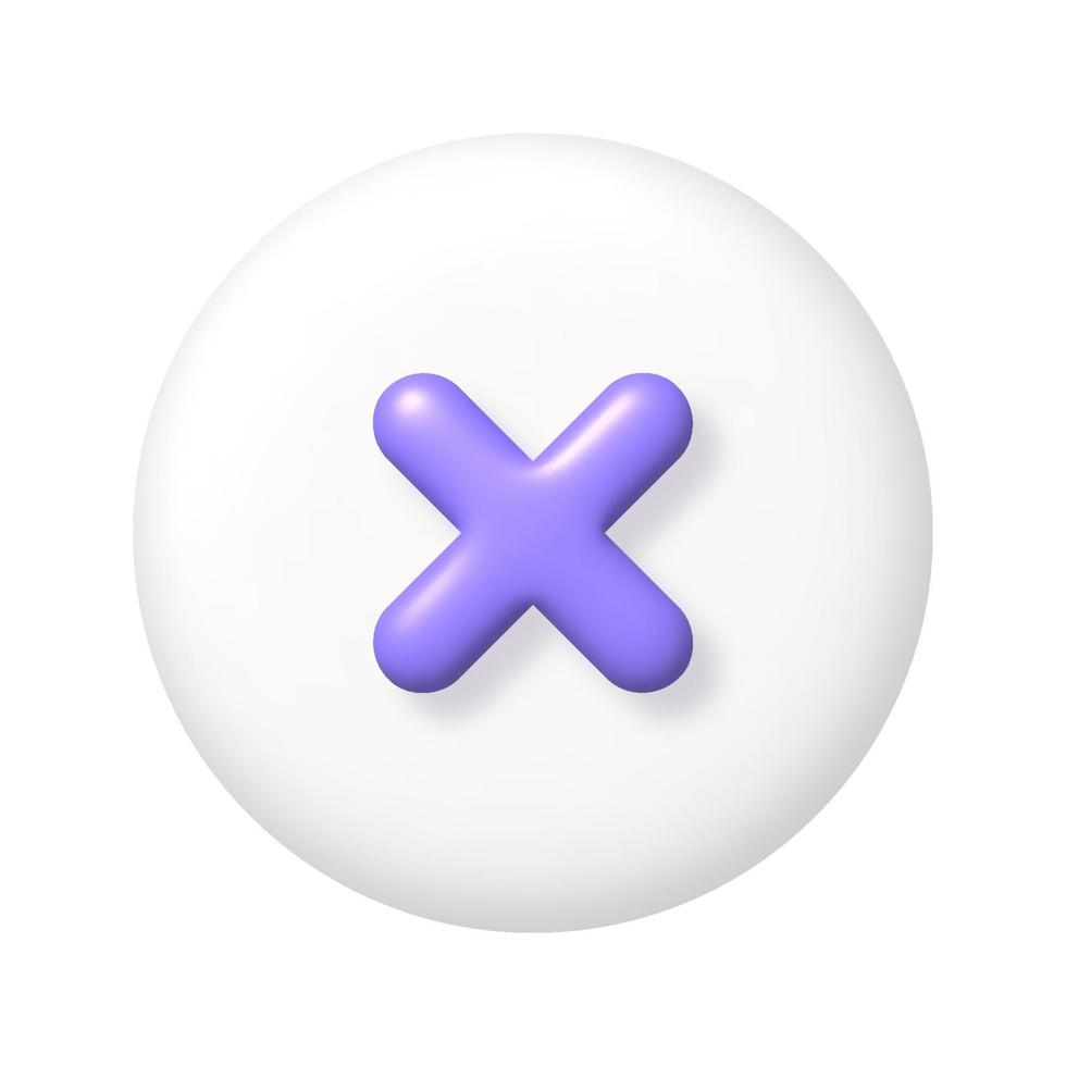 Math 3D icon. Purple arithmetic multiply sign on white round button. 3d realistic design element. vector