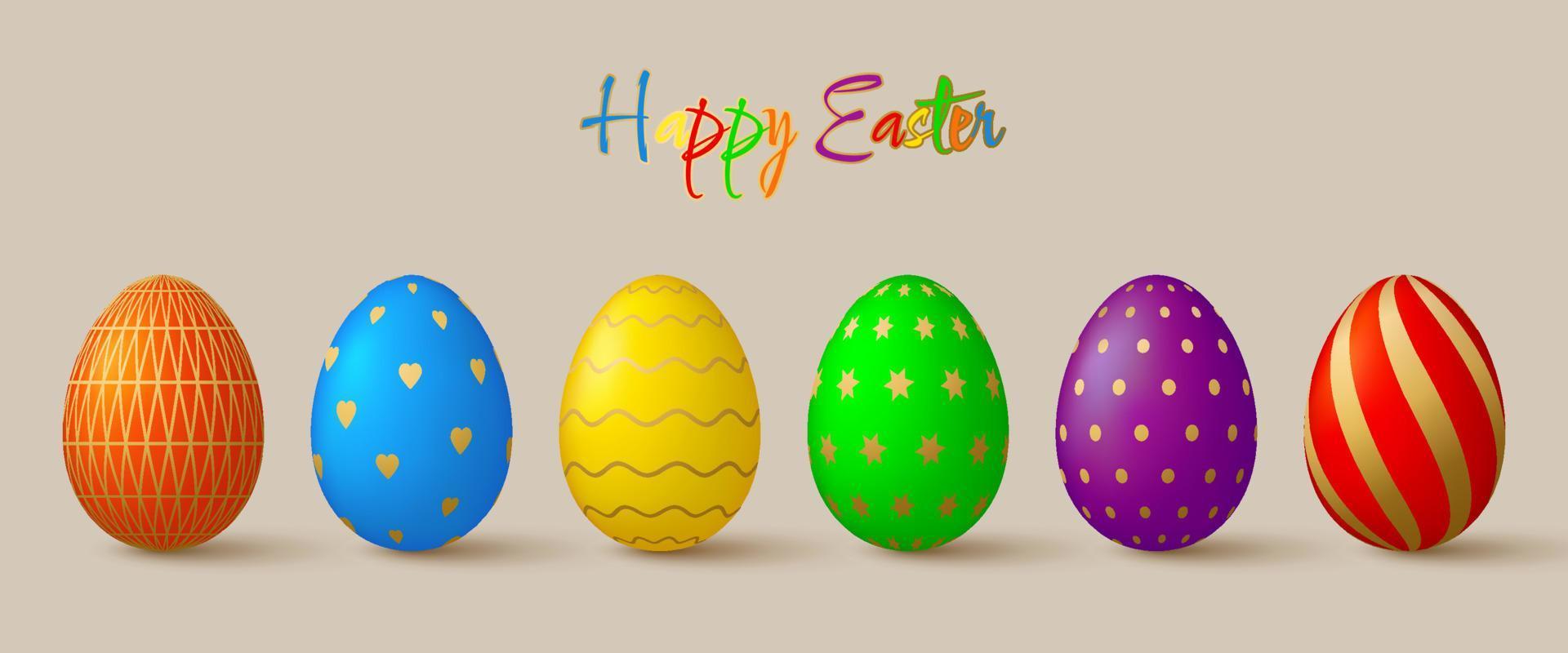 Easter eggs set. Collection of 3d cute decorative multicolored design elements. vector