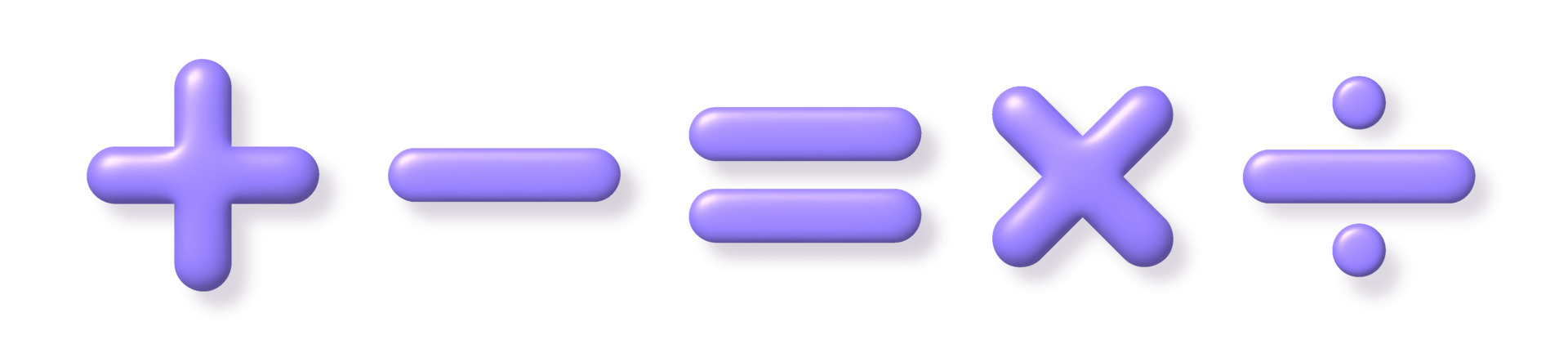 Math 3D icon set. Purple arithmetic plus, minus, equals, multiply and ...
