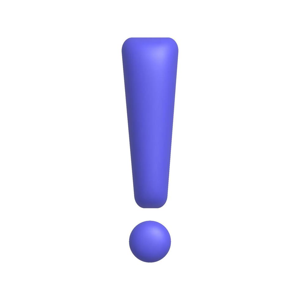 Purple exclamation mark symbol. Attention or caution sign icon. 3d realistic design element. vector