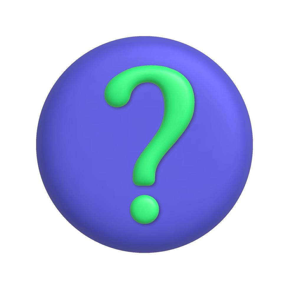 Infographics icon. Green question mark symbol on purple button. 3d realistic design element. vector