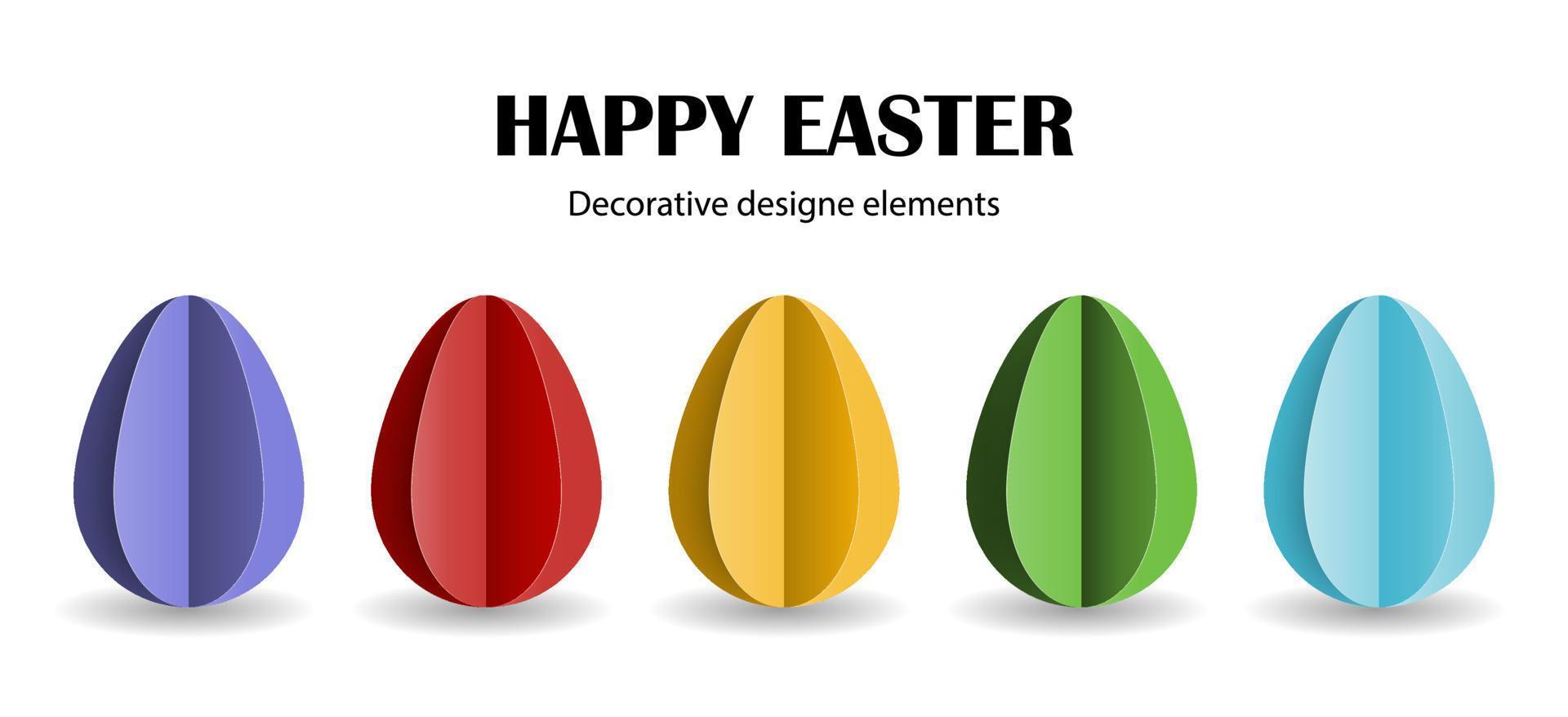 Set of colorfull  Easter eggs in cut paper style. vector