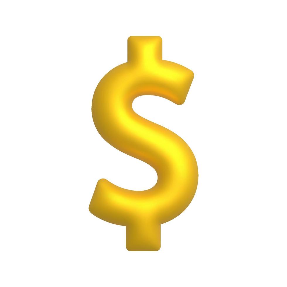 Golden dollar sign. 3d realistic vector design element.