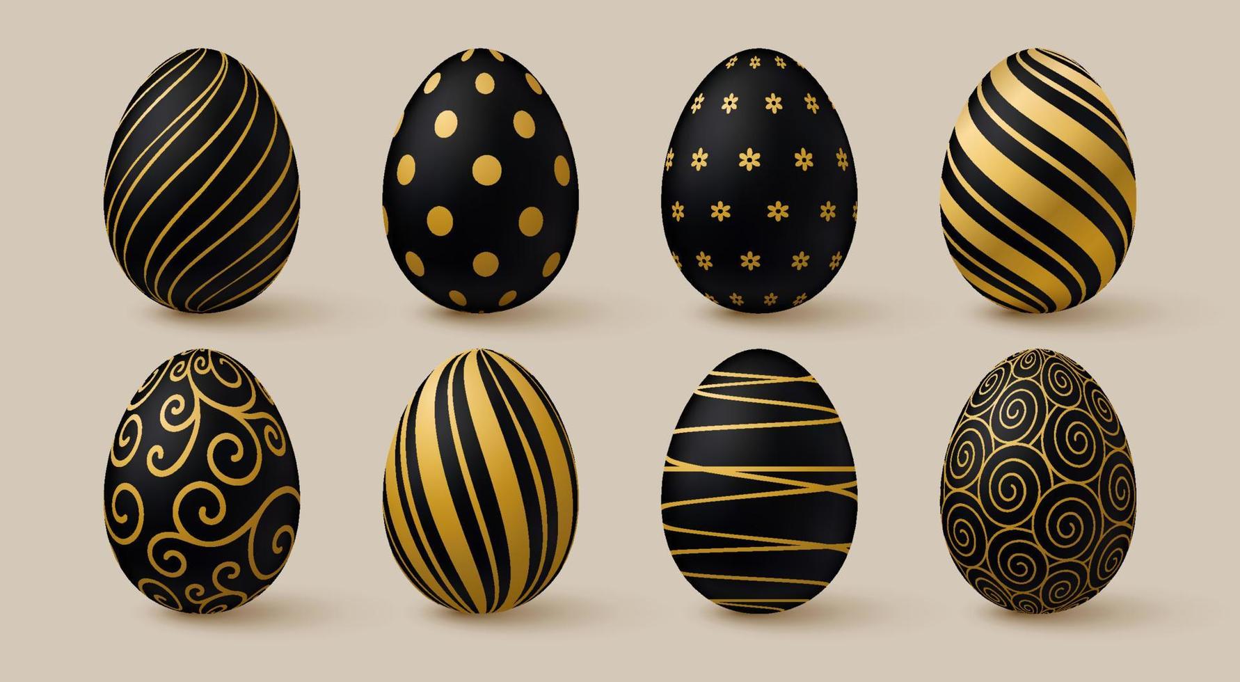 Pascua de Resurrección huevos recopilación. negro y oro 3d elegante diseño elementos. vector