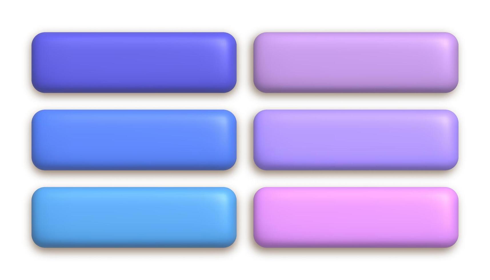 Set of cute colored 3d matte buttons for web design. 3d realistic design element. vector