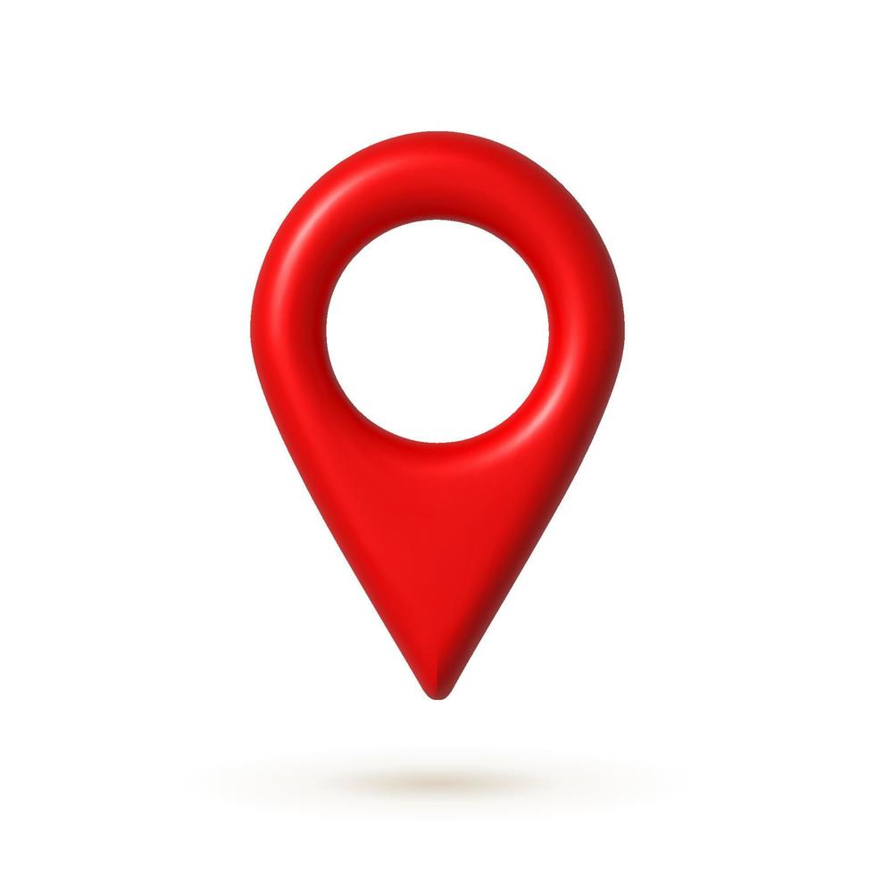 Red 3d map geo pin icon. Web location pointer. 3d realistic vector design element.