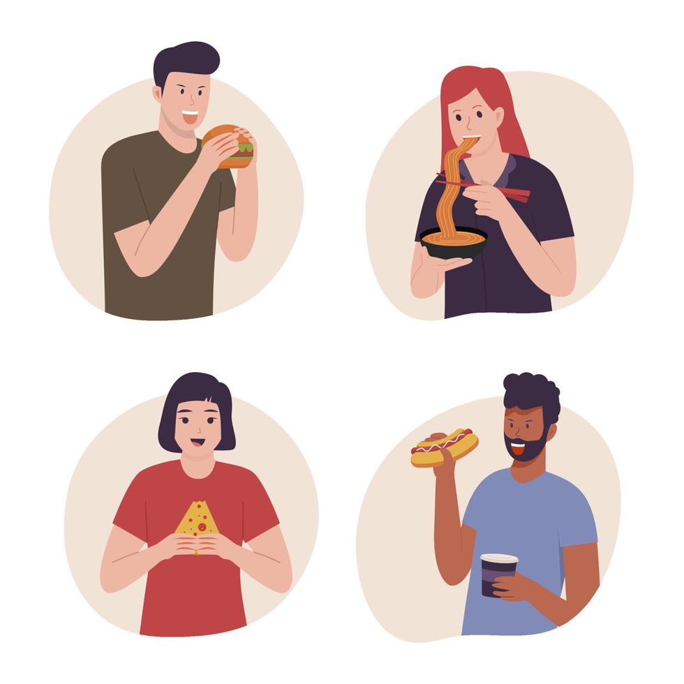 People eating fast food collection vector