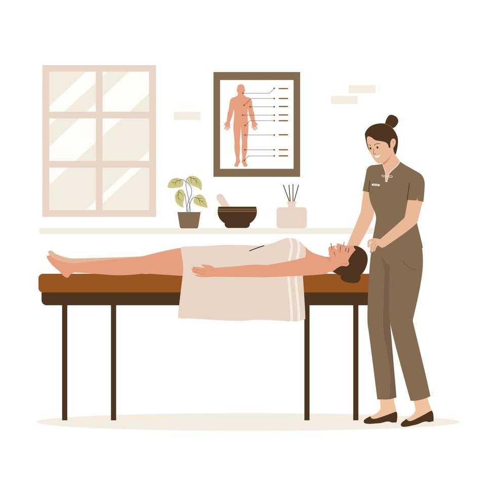 Traditional acupuncture treatment illustration concept vector