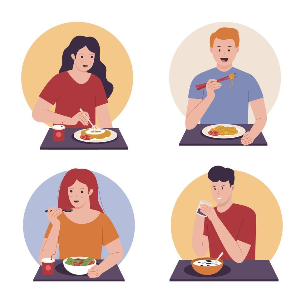 vector colección de personas comiendo comida concepto