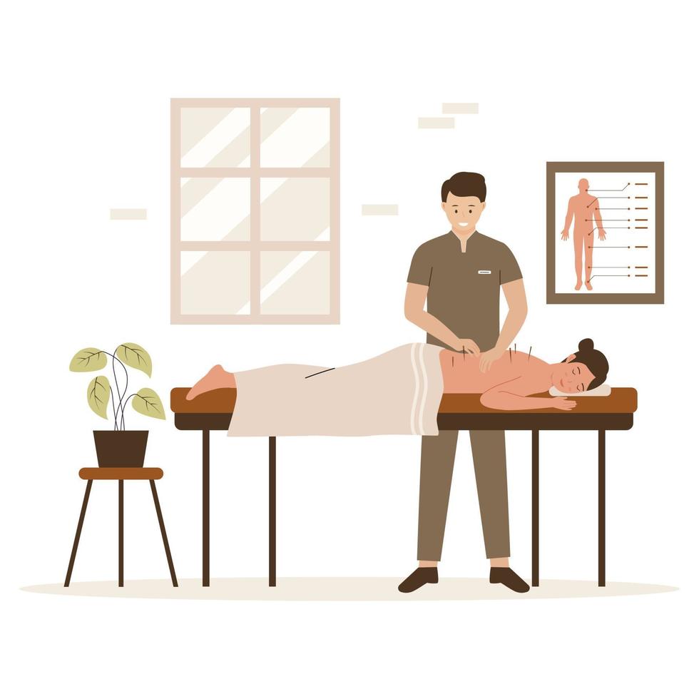 Traditional acupuncture treatment illustration concept vector