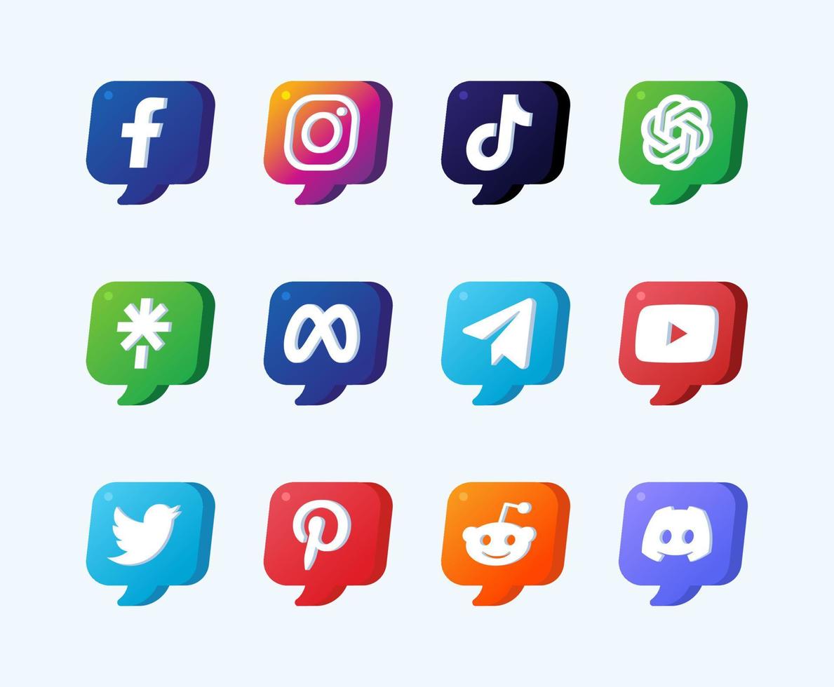 Trending Social Media Logo Icon Set in Speech Balloon vector