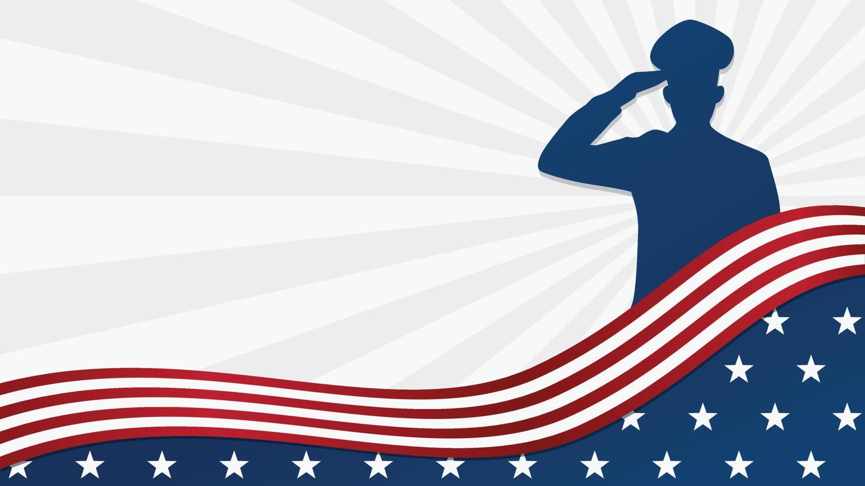 Happy veteran's day. American flag with soldier.  Illustration vector graphic background with copy space area.Suitable to use on veteran day
