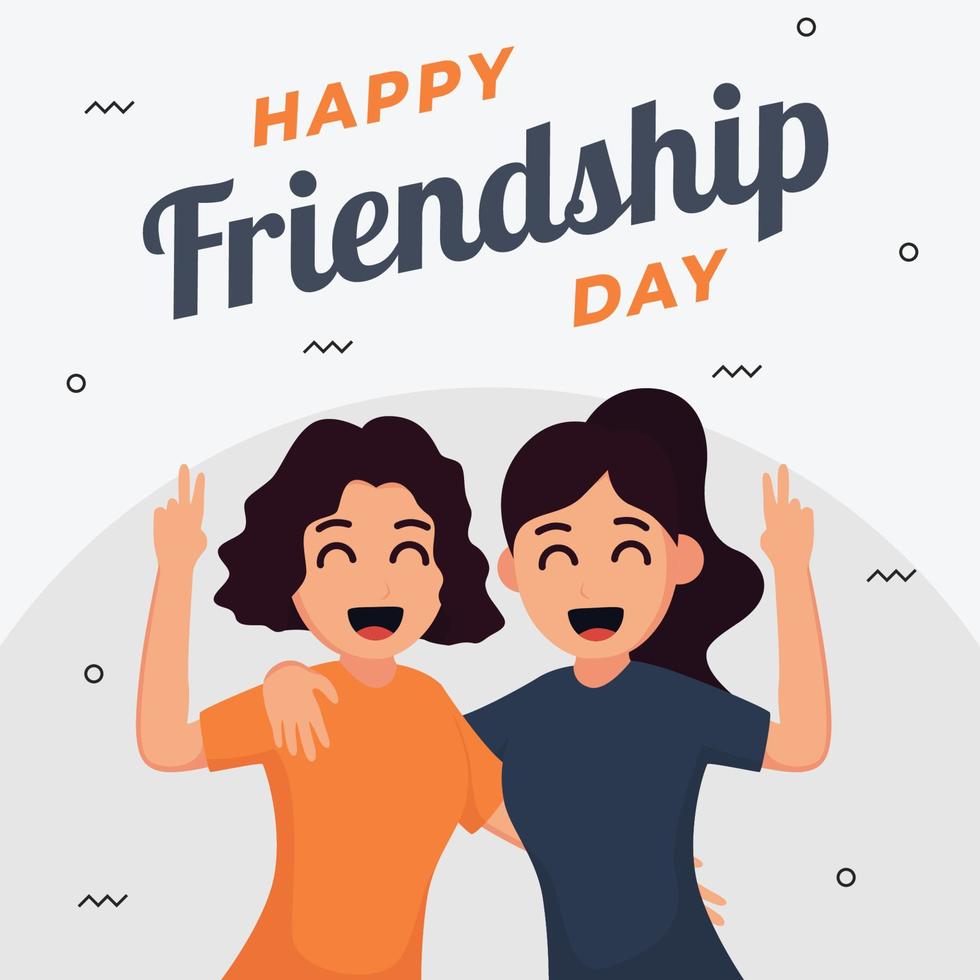 Happy Friendship Day Cute Cartoon Illustration with Young Girls ...